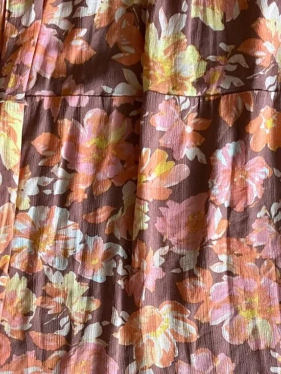 Pink Rose Rust Floral Maxi Skirt with Pink and Cream Blooms - Picture 4 of 6